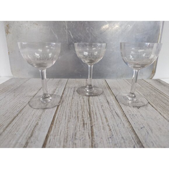 Bryce Etch #334 Liqueur Glasses 3 3/4" Stemmed Set of 3 - Picture 1 of 5
